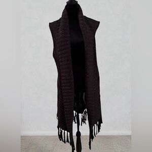 Sanctuary Charcoal/Brown Sleeveless Fringe Knit Vest